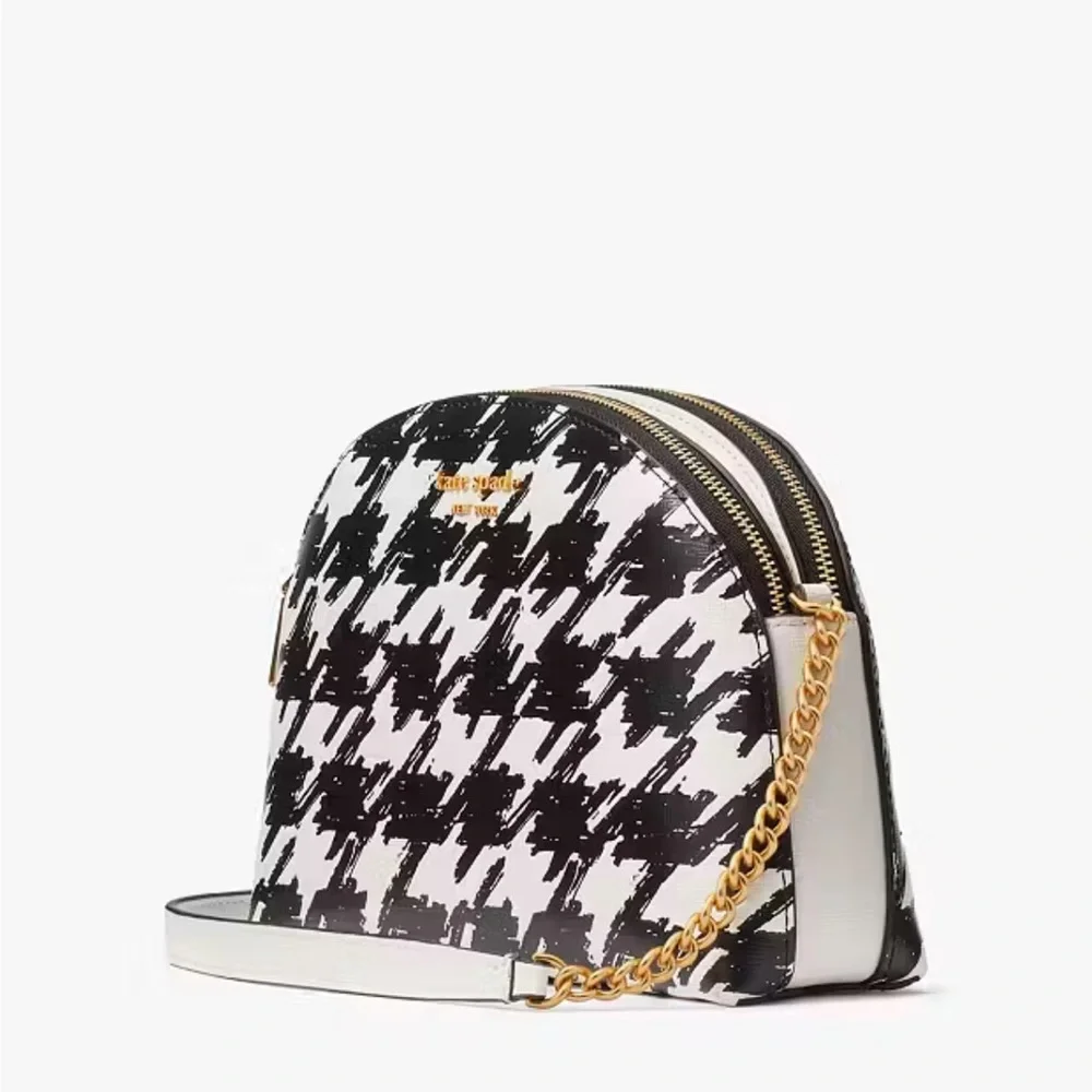 NWT Kate Spade Morgan Painterly Houndstooth Double-zip Dome Crossbody